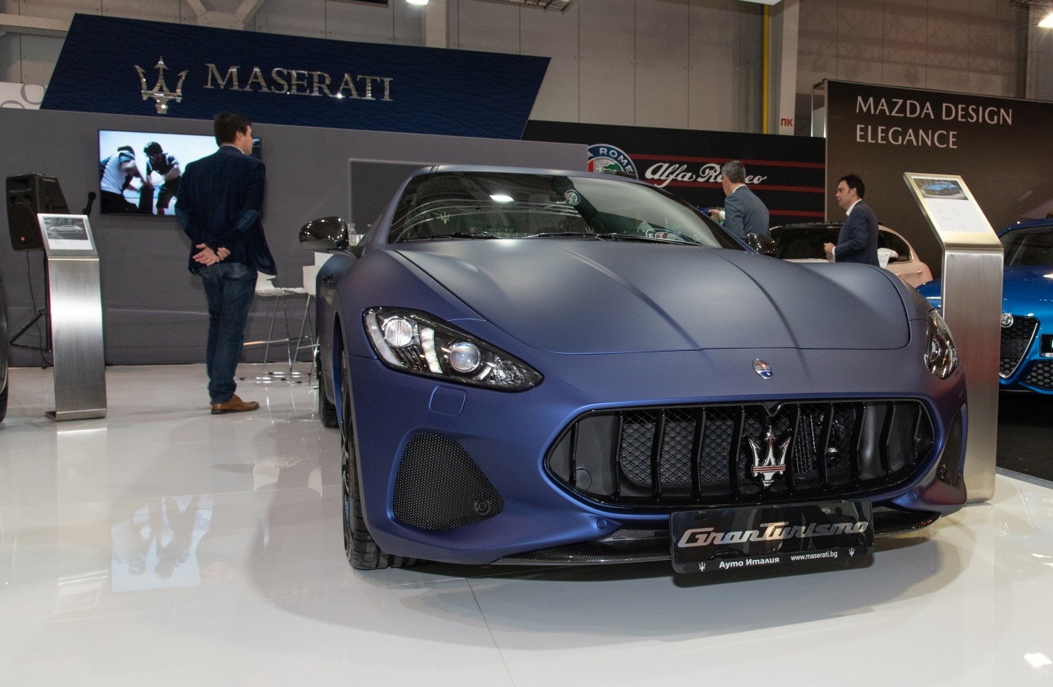 Matte blue Maserati GranTurismo front grille and headlights