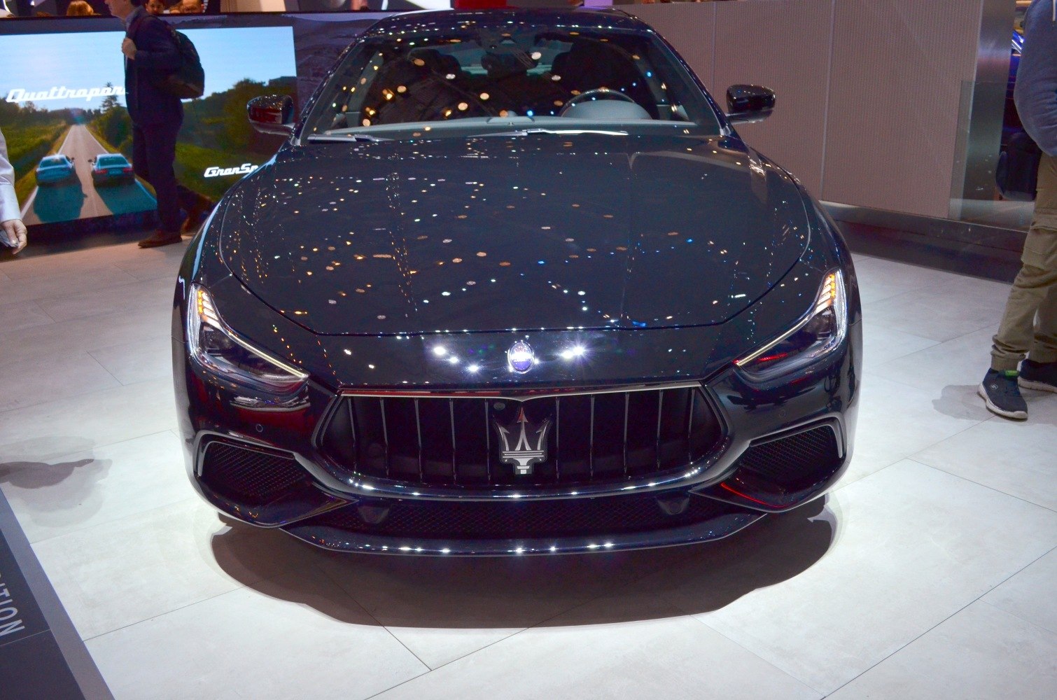Sleek front grille with signature trident and sharp headlights