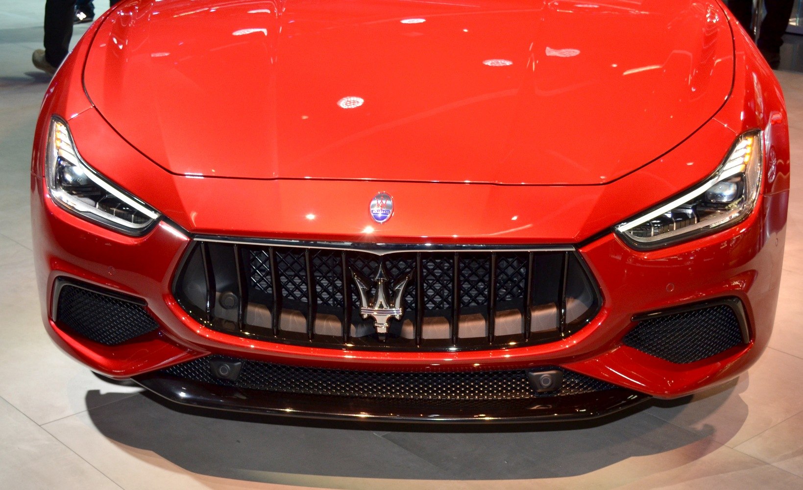 Front grille and LED headlights close-up