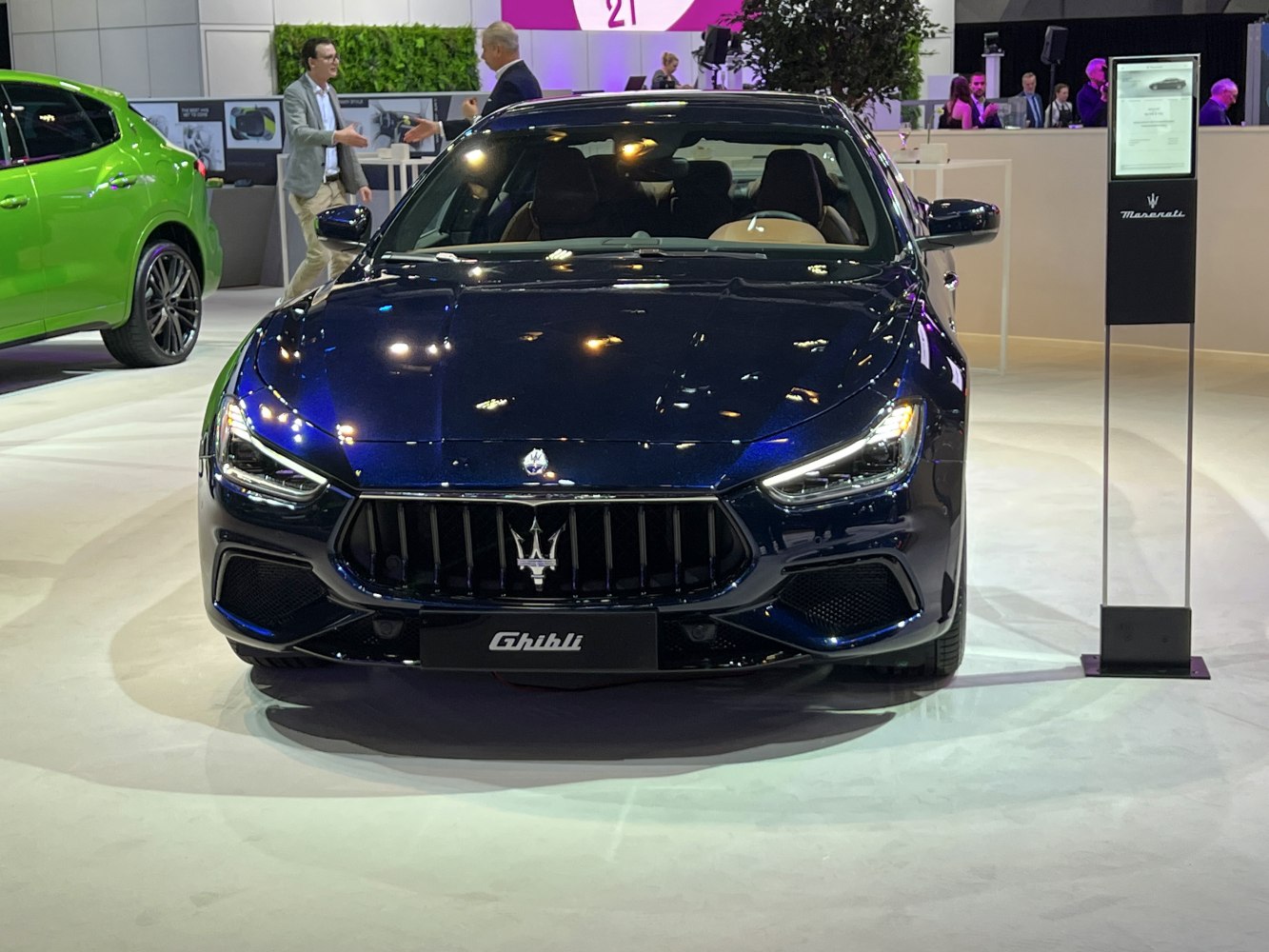 Front view of luxury sedan with distinctive grille and sleek headlights