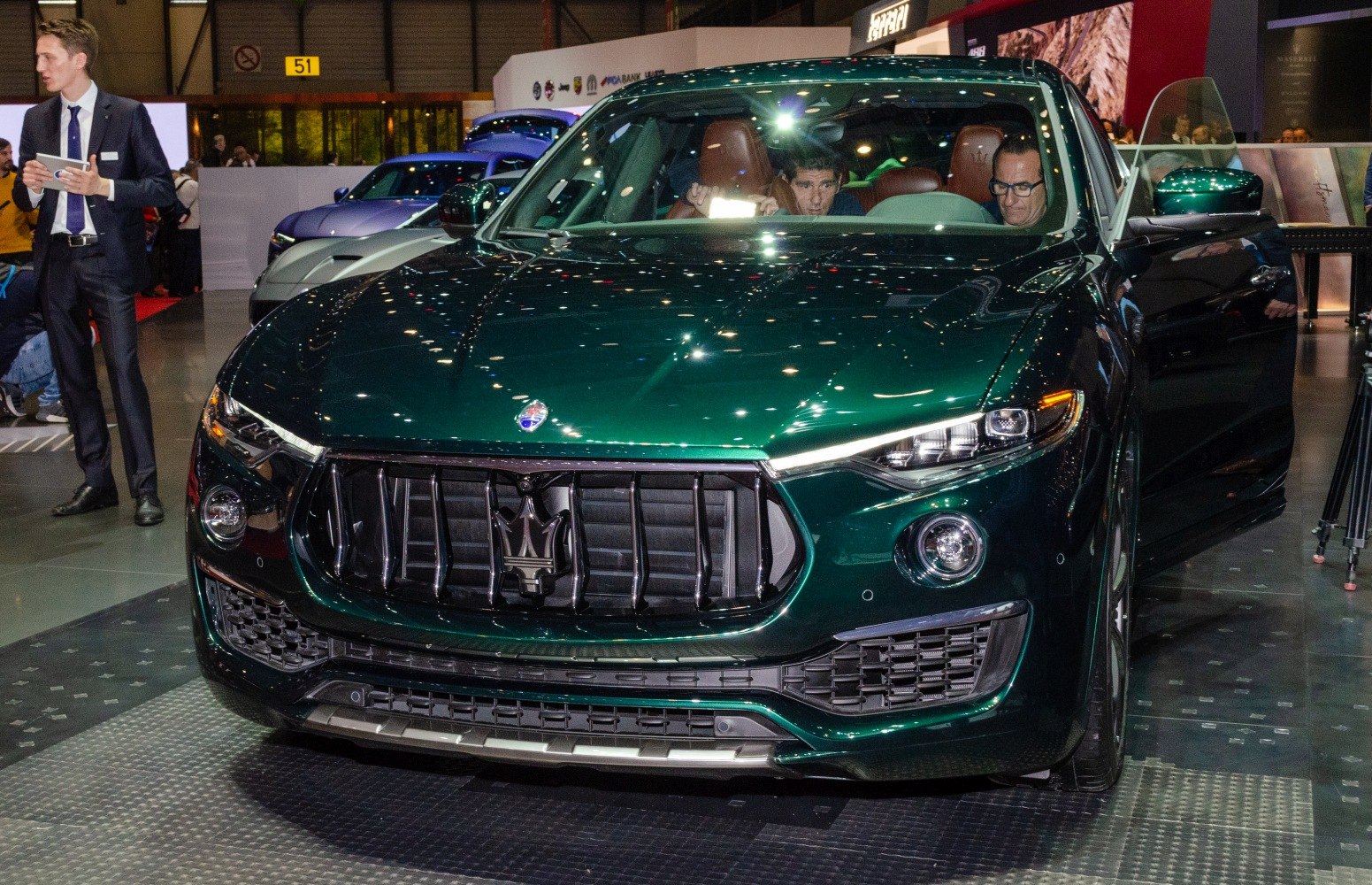 Front grille and LED headlights of a luxury SUV