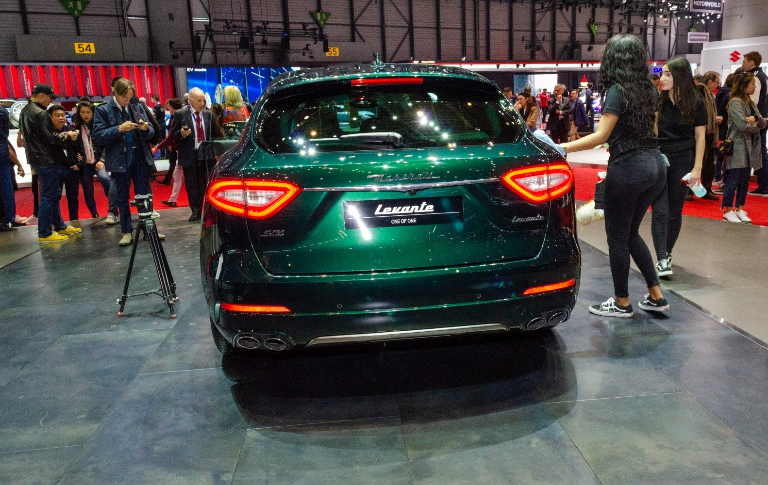 Rear view with signature taillights and quad exhaust pipes