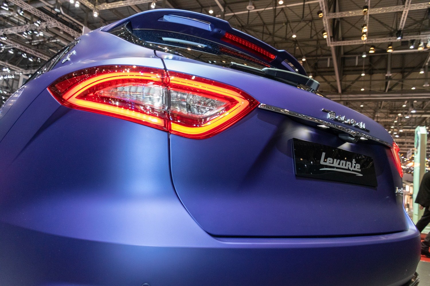 Close-up of rear taillight and badge with purple body