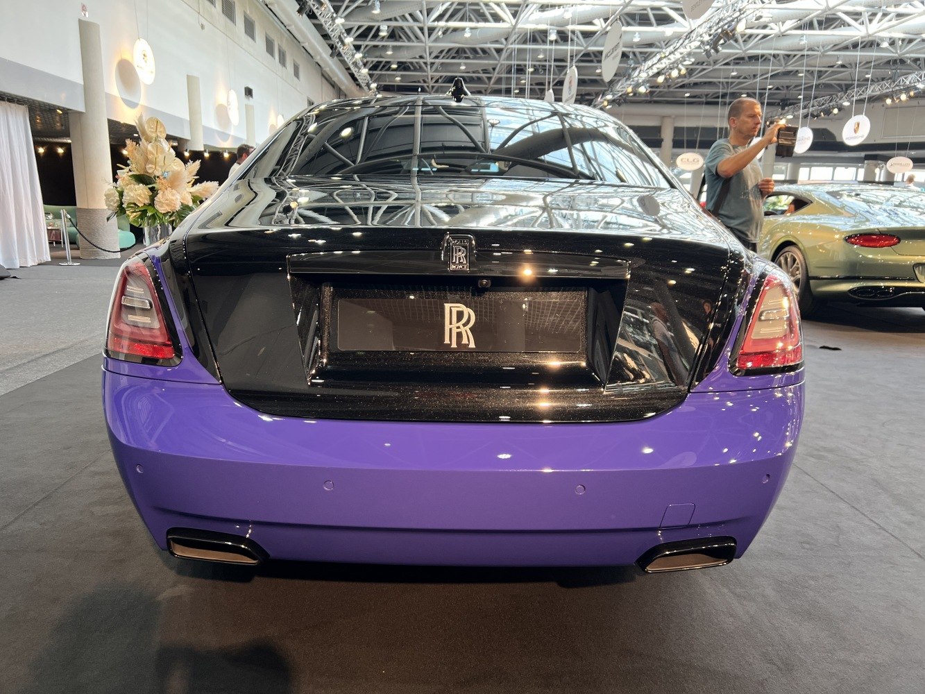 Rear view with two-tone black and purple paint and stylish taillights
