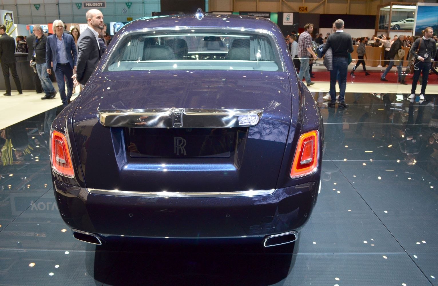 Rear view with distinct taillights and chrome accents