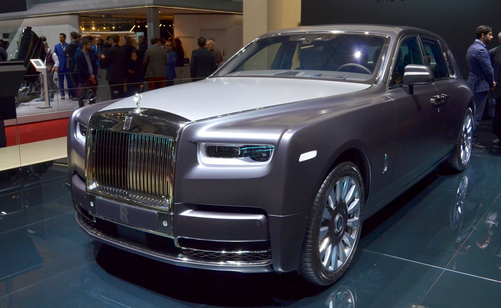 Front grille and LED headlights of a luxury sedan