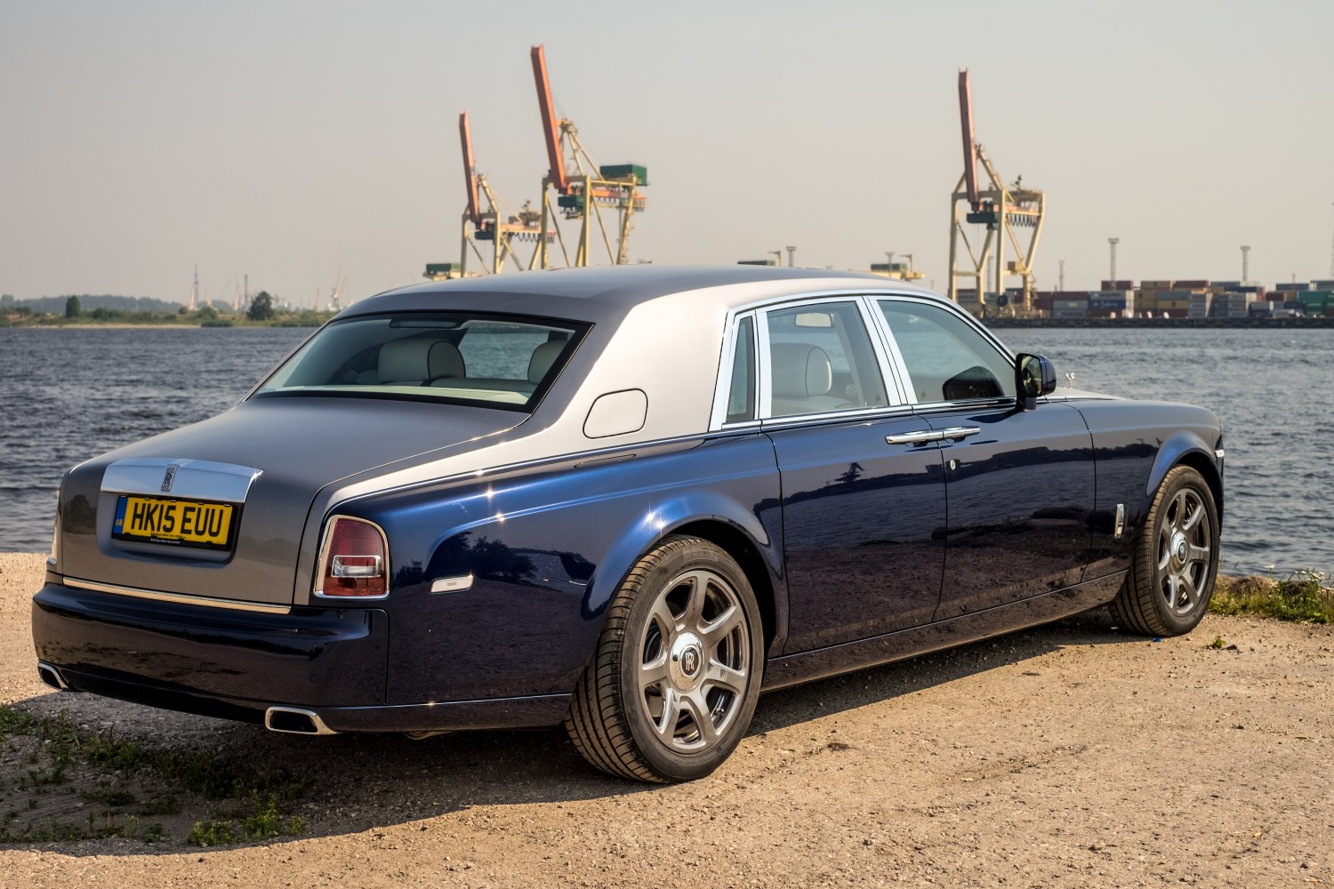 Luxury sedan with rear side profile and dual-tone paint finish