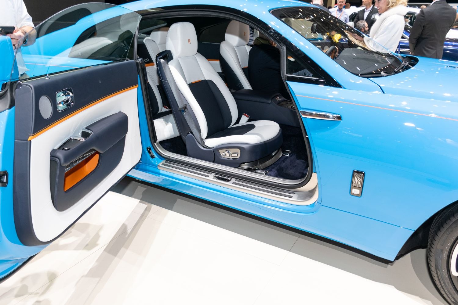 Luxury white and black leather interior with detailed door panel