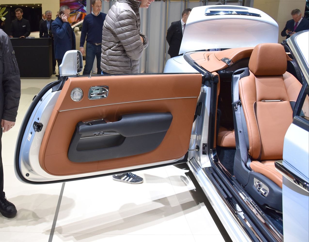 Convertible car interior door and tan leather seats