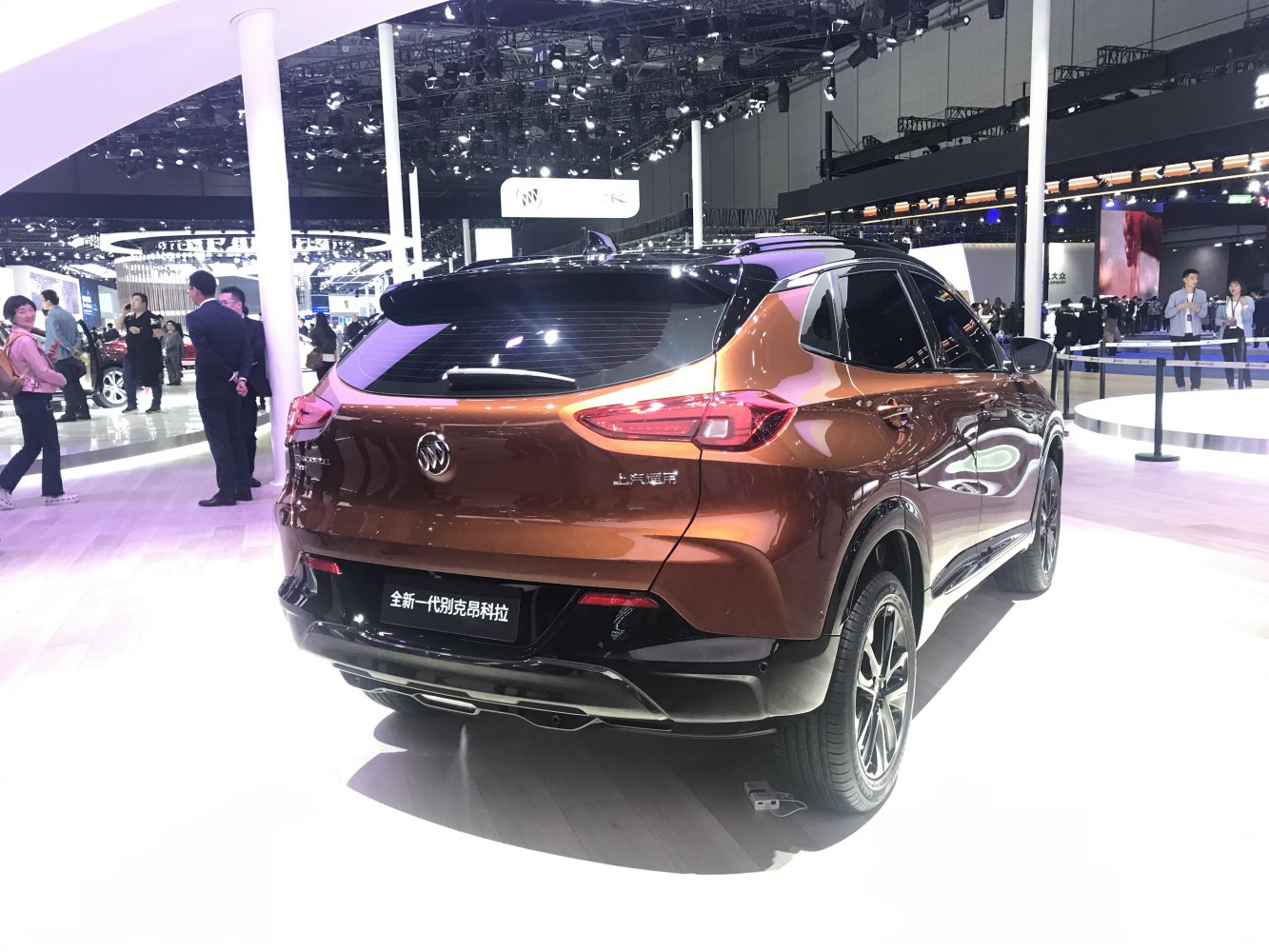 Rear view of a compact SUV with sharp taillights and black accents