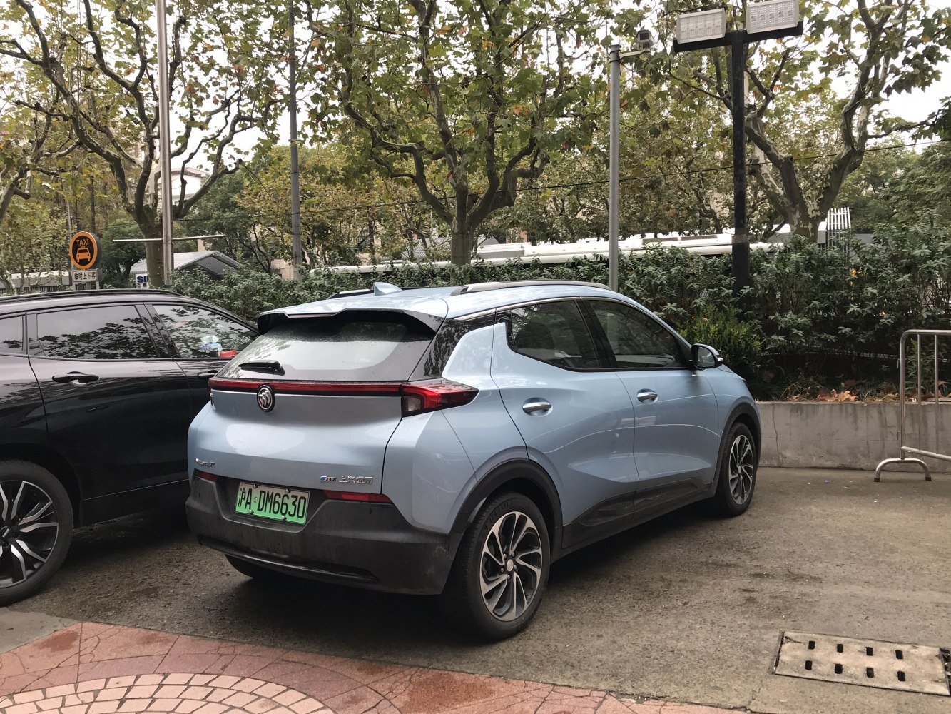 Compact electric SUV rear with LED tail lights and aerodynamic shape