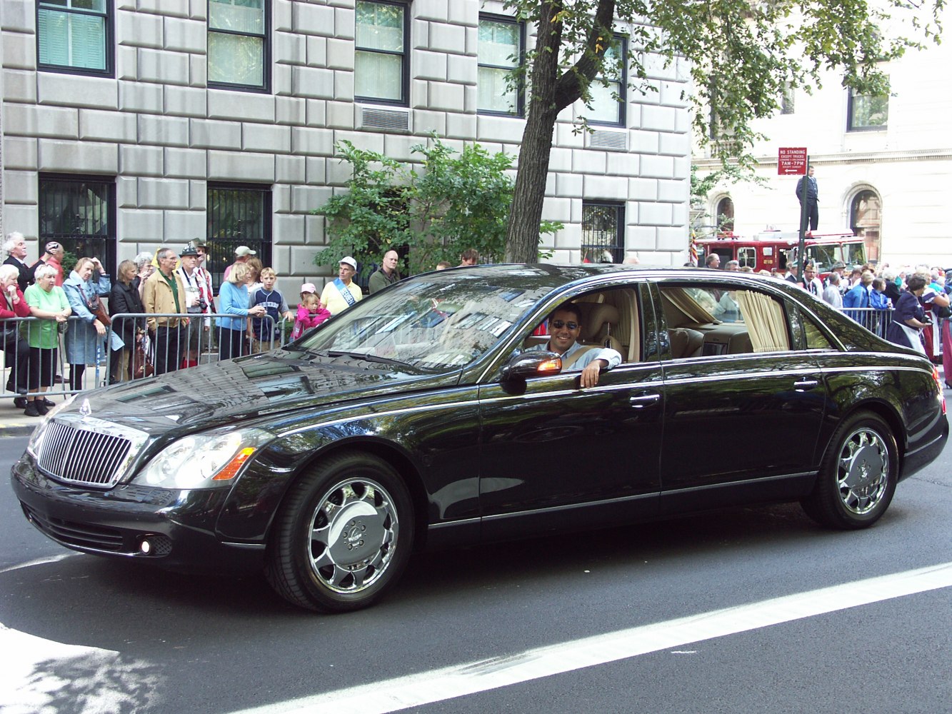 Luxury sedan with extended wheelbase and chrome grille