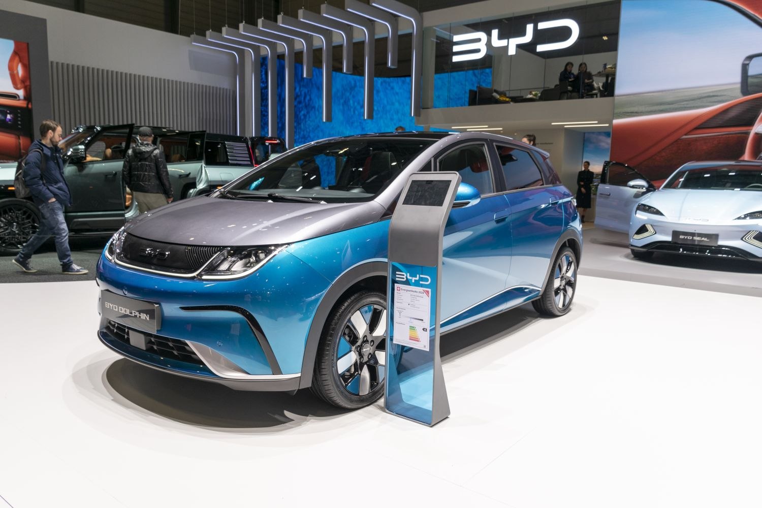 Electric hatchback with two-tone design and modern front profile