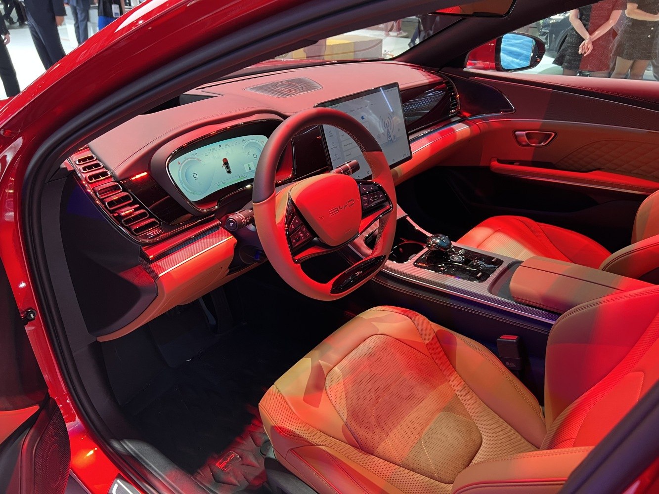 Digital instrument cluster and touchscreen display in modern car interior