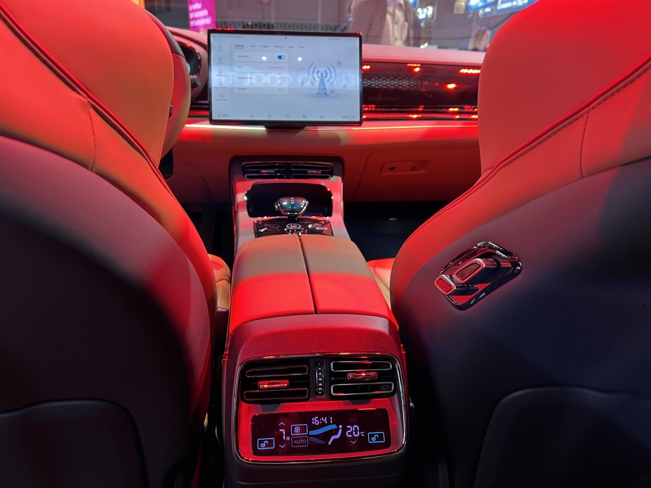 Digital climate control and floating touchscreen in modern car interior