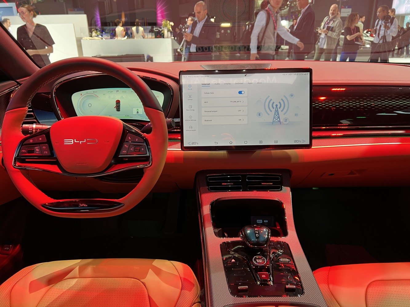 Digital dashboard and central touchscreen display with steering wheel controls