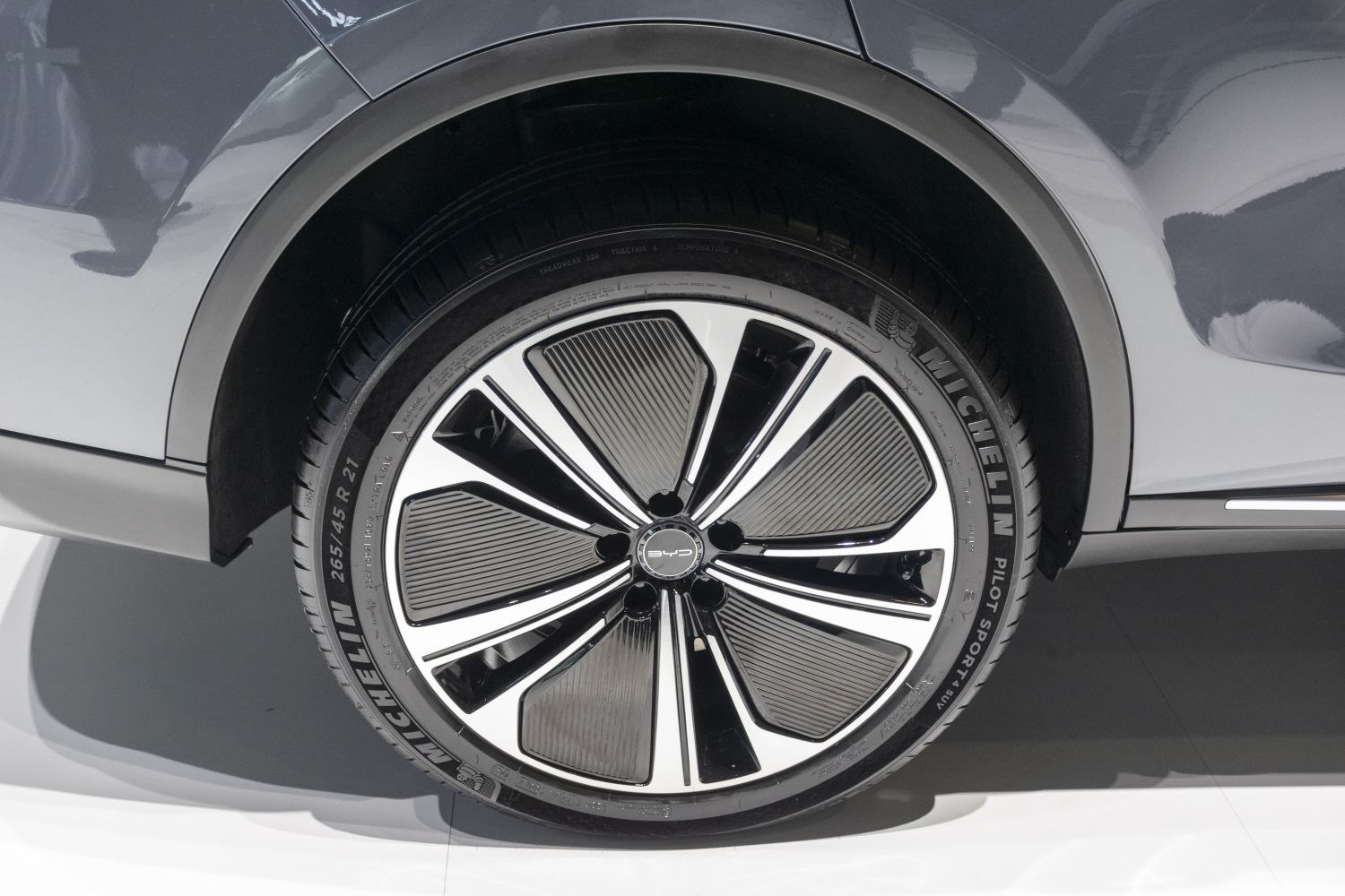 Close-up of modern alloy wheel and Michelin tire