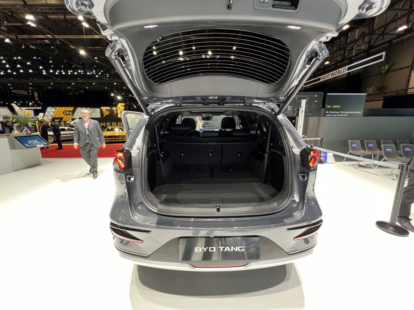 Open rear hatch of a modern SUV showing spacious cargo area.
