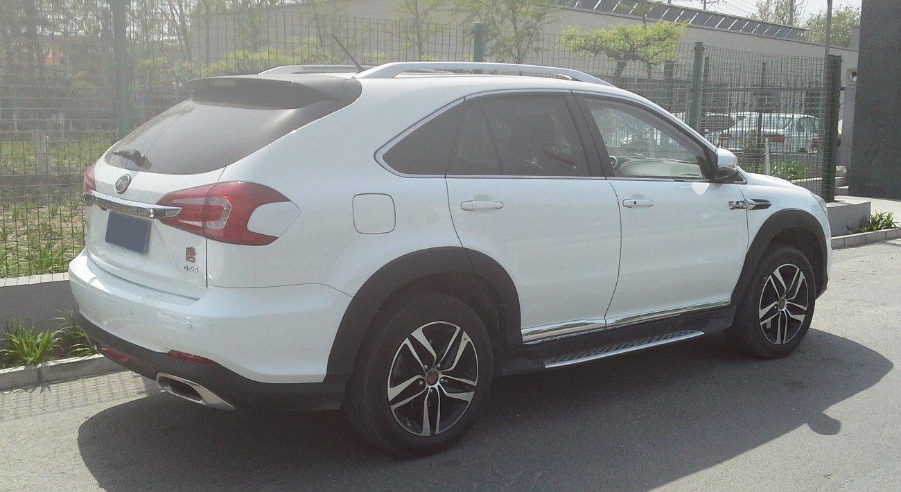 White SUV rear-side view with alloy wheels and roof rails