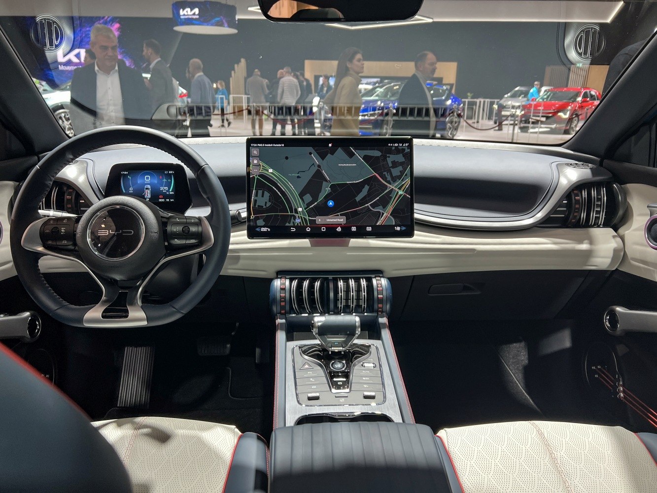 Digital instrument cluster and central infotainment display on sleek dashboard
