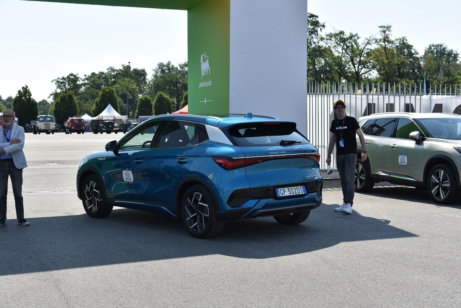 Rear and side view of electric SUV with aerodynamic design and modern wheel styling