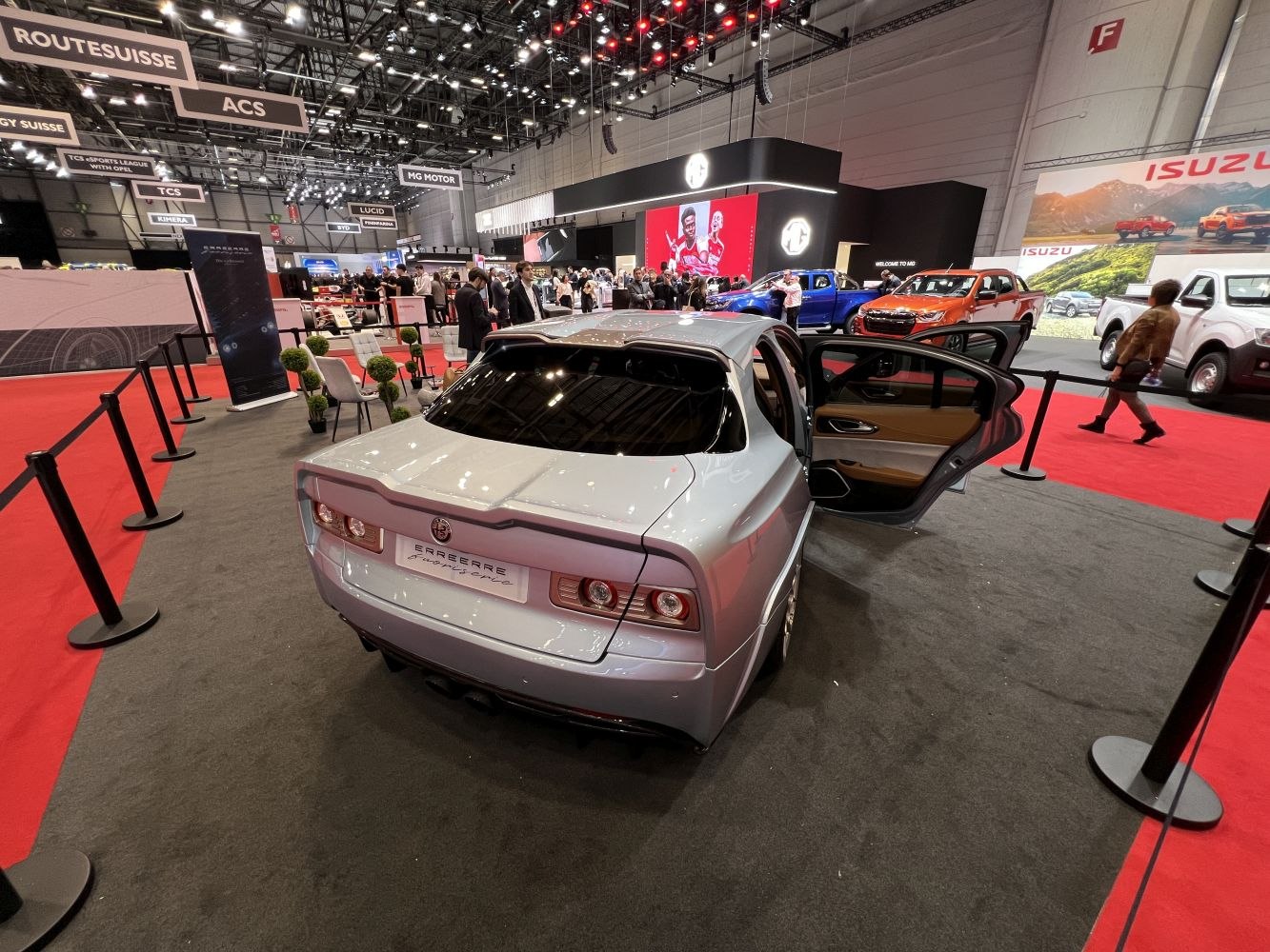 Rear view with open rear door and distinctive taillights