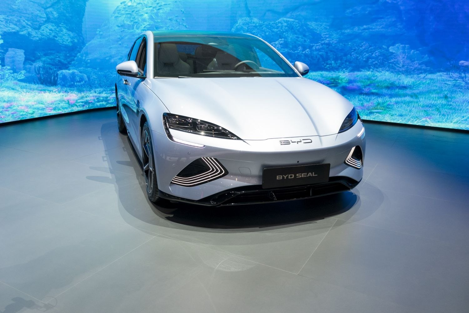 Sleek car front with LED headlights and aerodynamic design