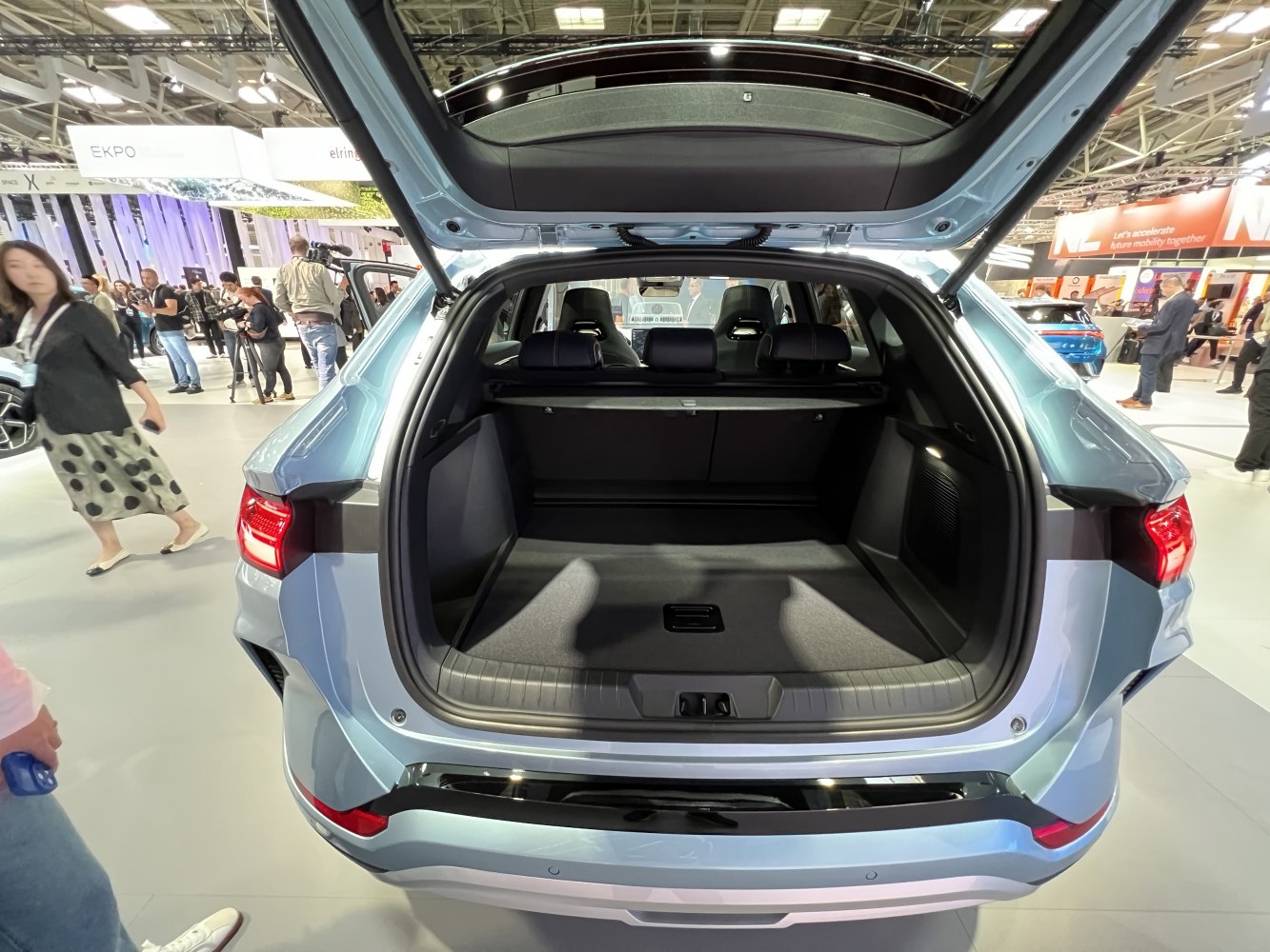 Spacious open trunk with modern interior in electric SUV