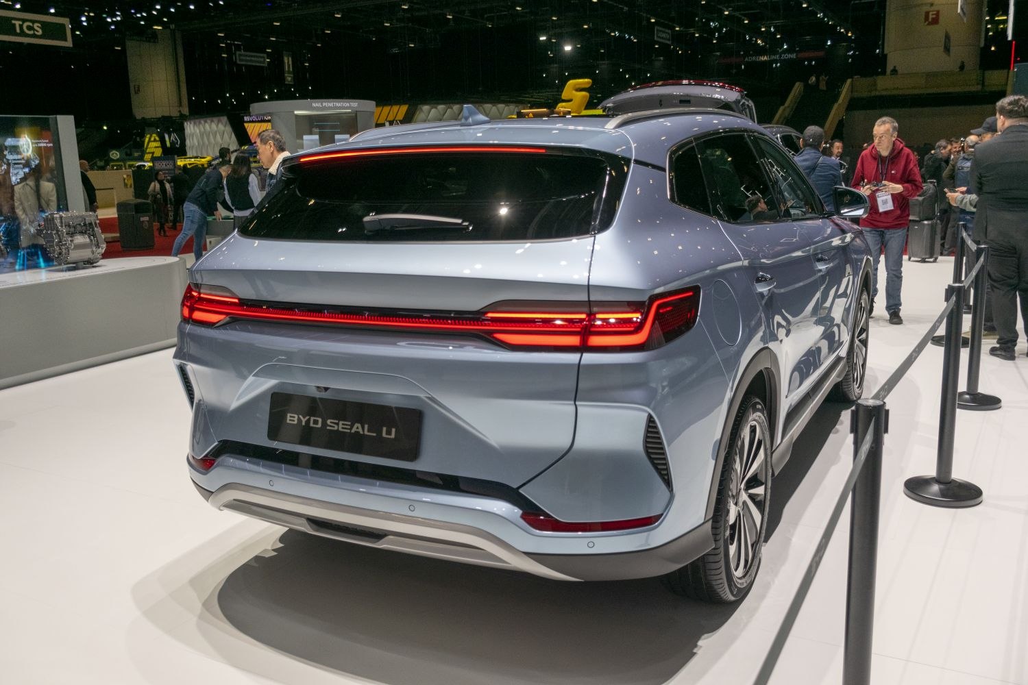 Rear view with full width LED taillights and sleek design.