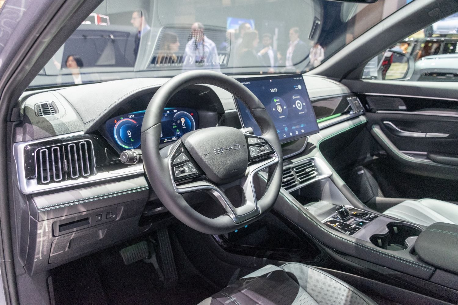 Digital dashboard and large touchscreen infotainment system in car interior