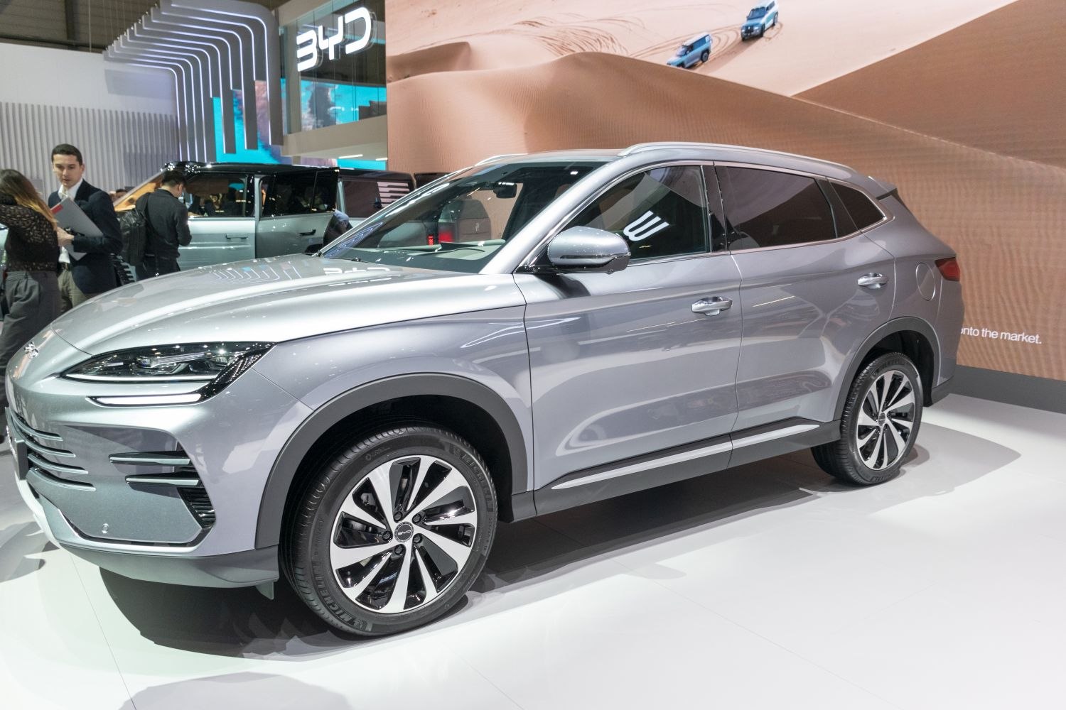 Electric SUV with sleek LED headlights and alloy wheels