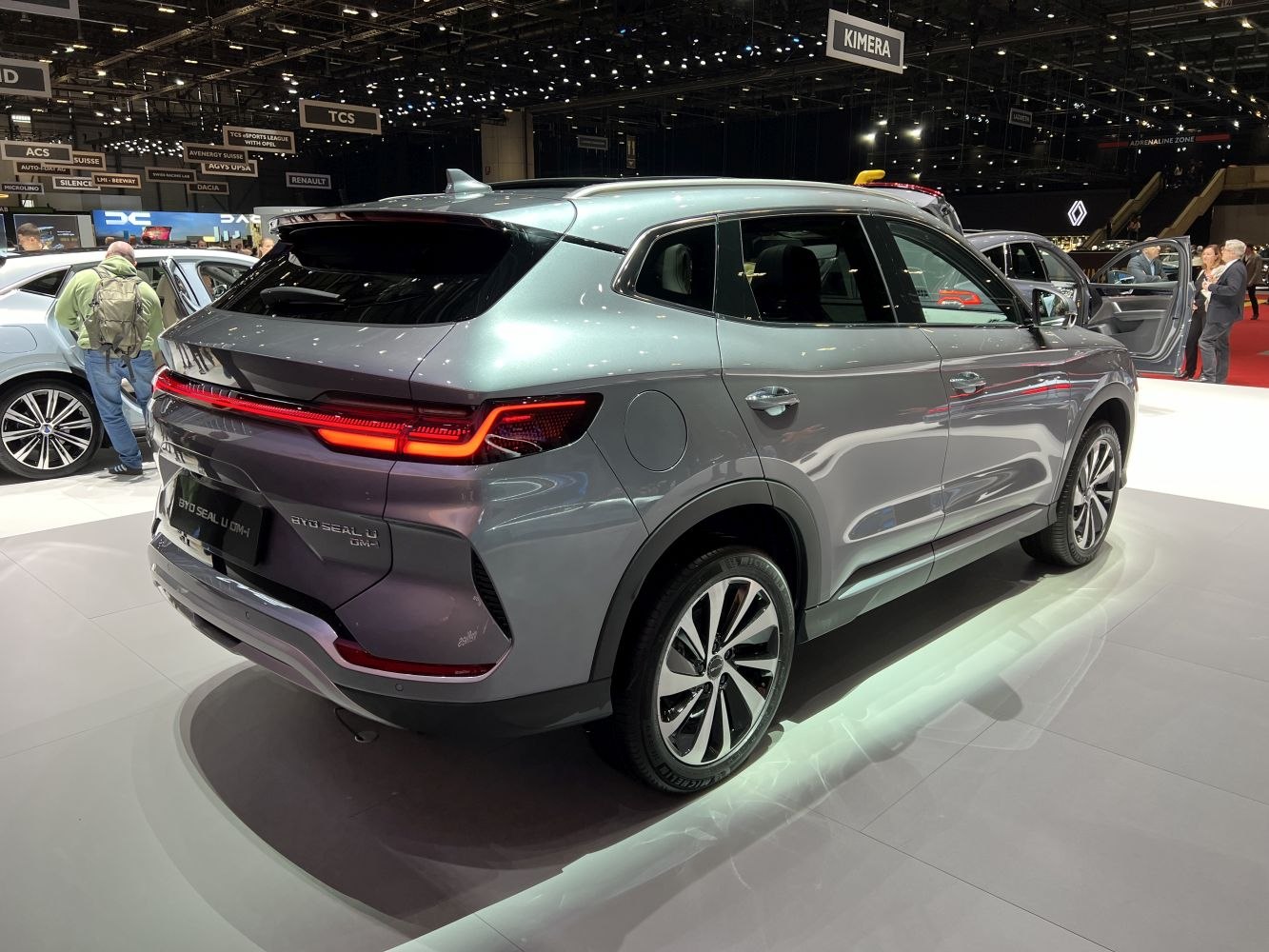 Rear view of electric SUV with LED tail lights and alloy wheels