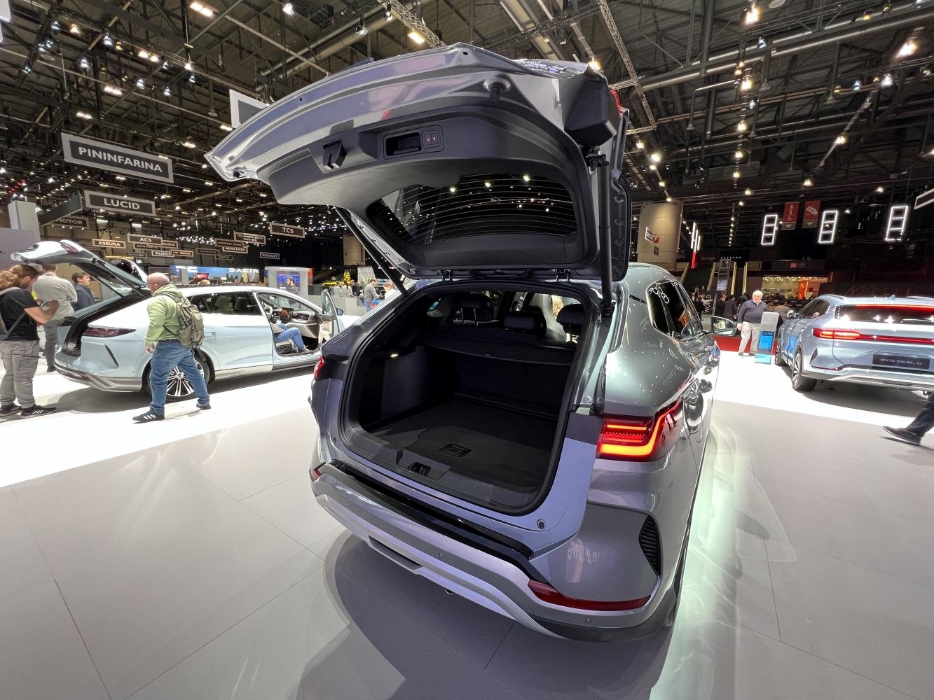 Spacious rear cargo area and modern LED taillights in electric SUV