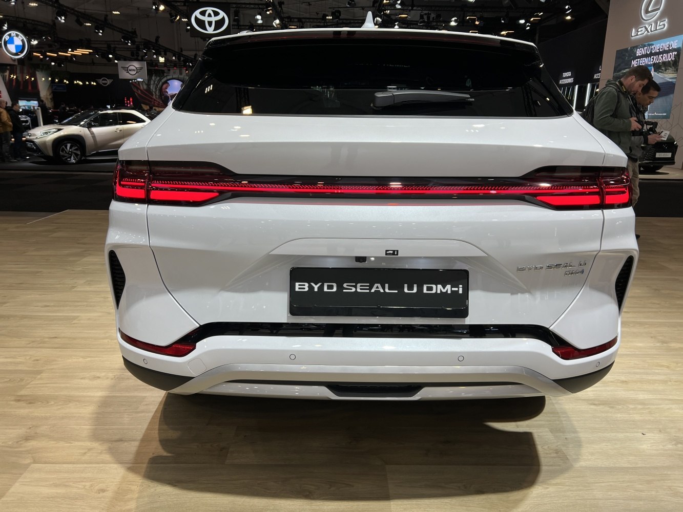 Rear view with continuous LED tail light strip and modern bumper design