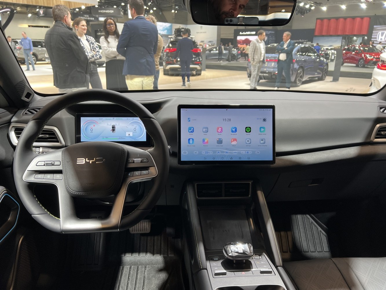 Digital dashboard and large touchscreen infotainment inside car interior