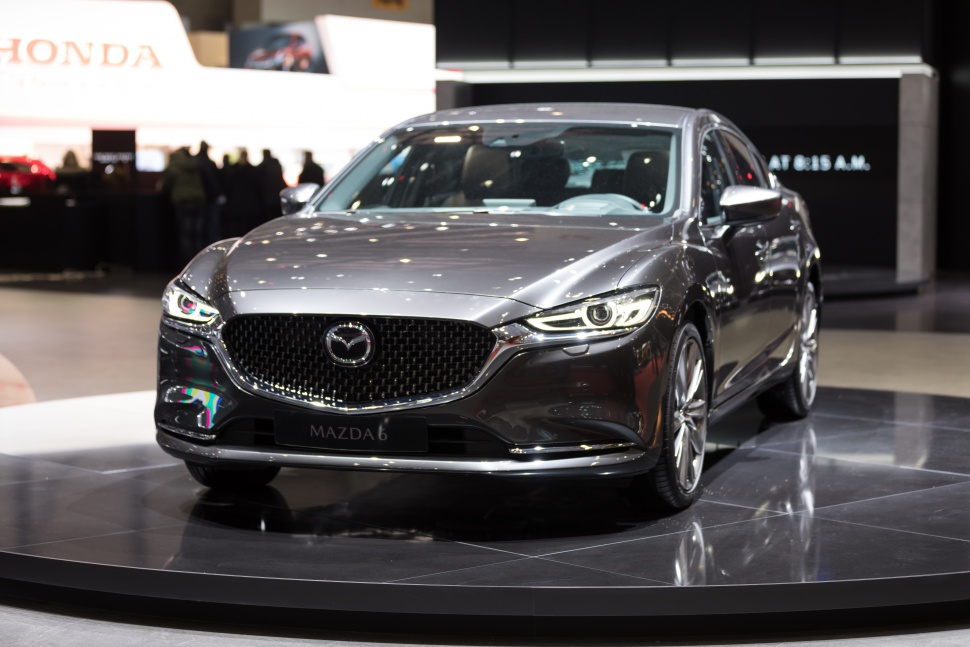 Front grille and LED headlights of a modern sedan