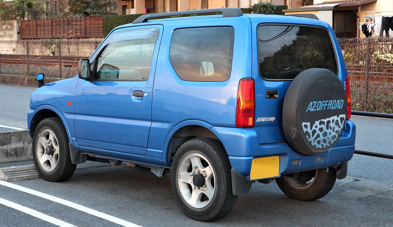 Compact SUV rear view with spare tire cover and alloy wheels
