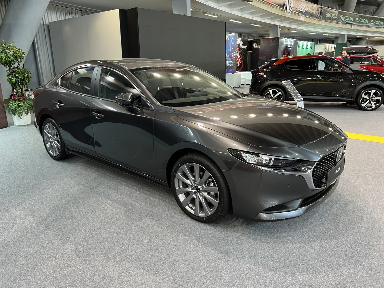 Front side exterior with headlights and grille