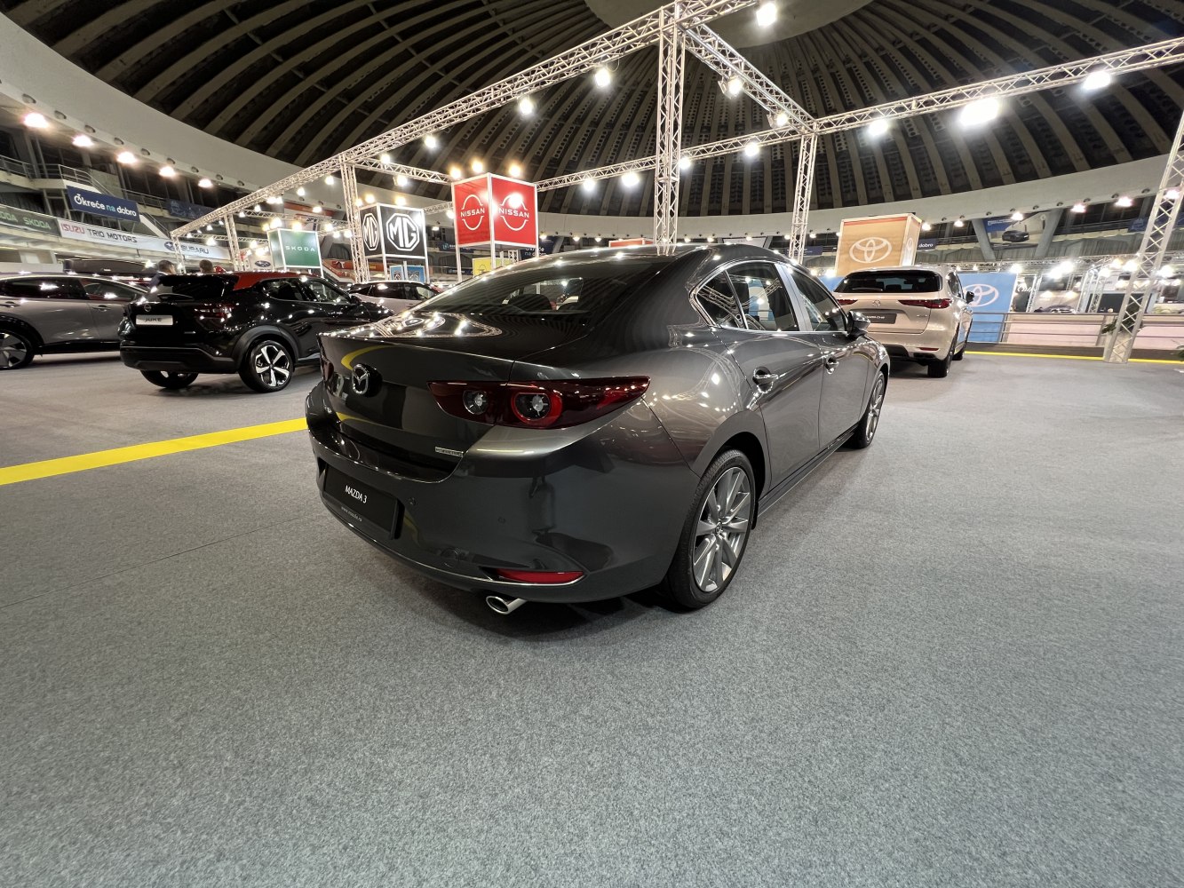 Sleek sedan rear view with LED taillights and dual exhaust