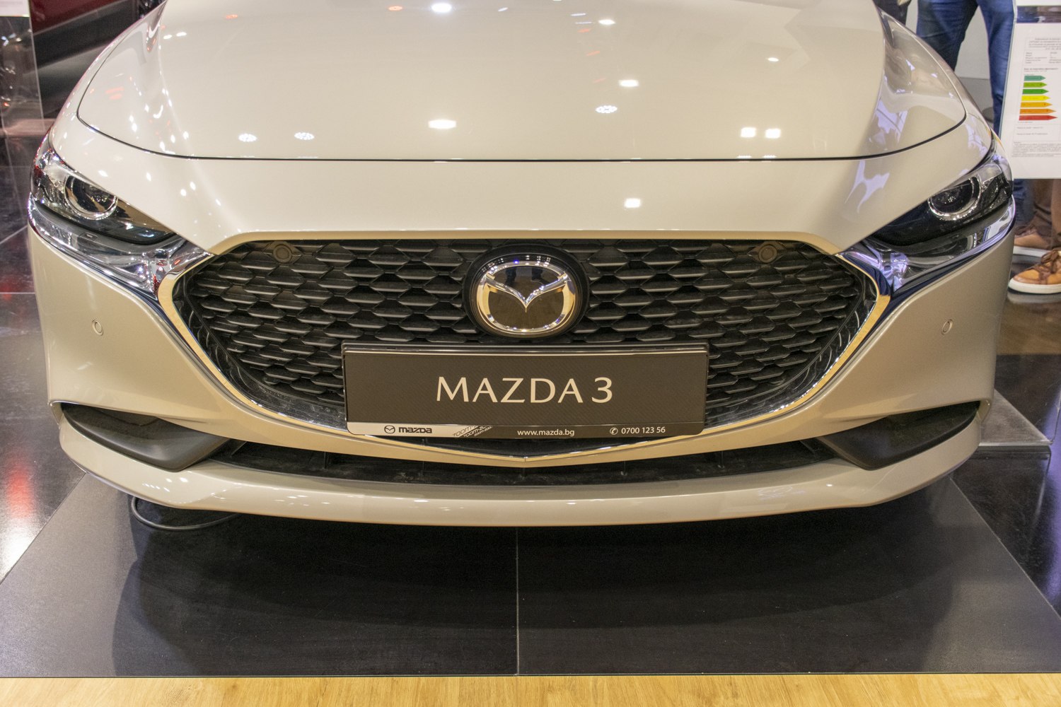Front grille and LED headlights close-up of a modern sedan