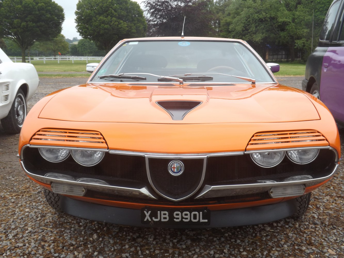 Orange vintage sports coupe front grille and headlights