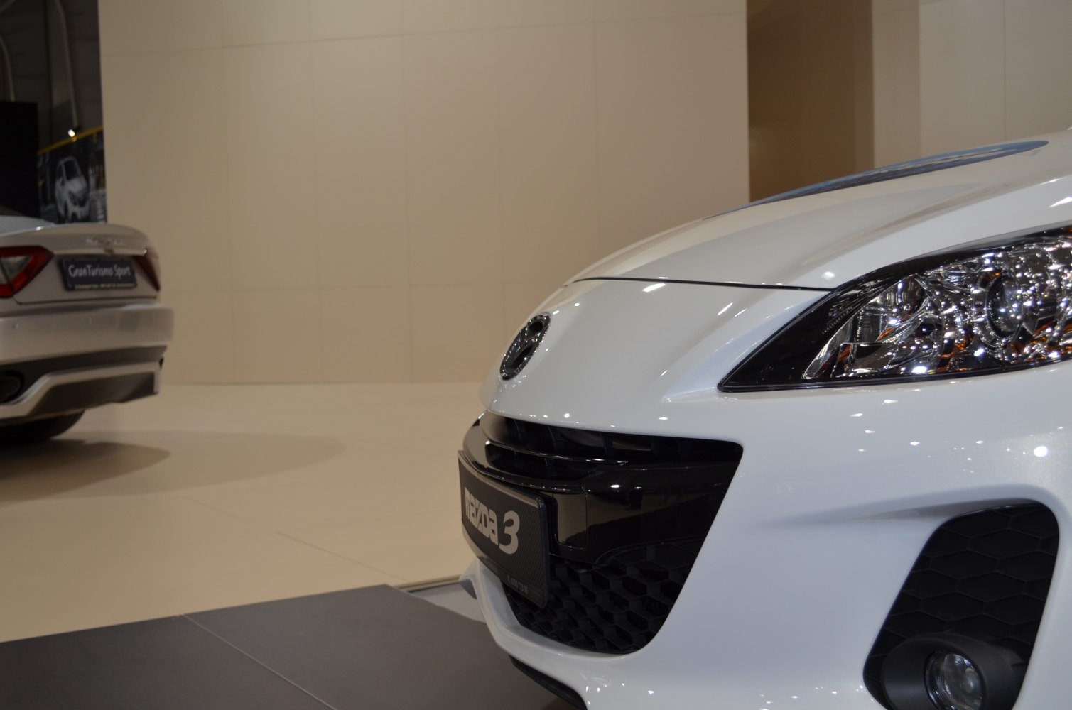 Close-up of front grille and headlight with fog light