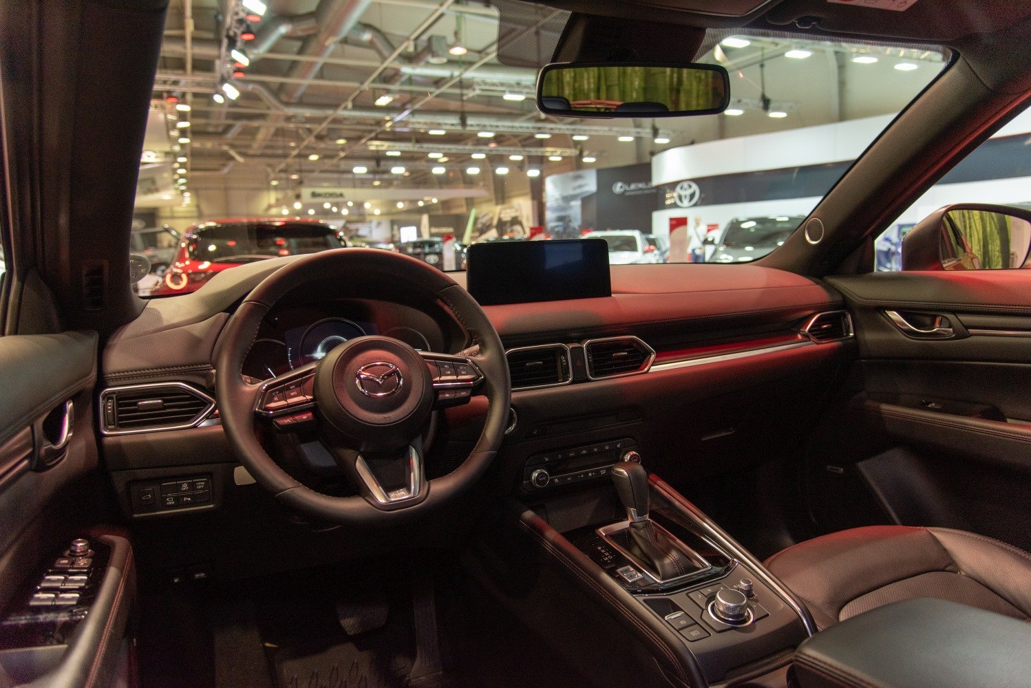 Modern interior dashboard and steering wheel with infotainment display