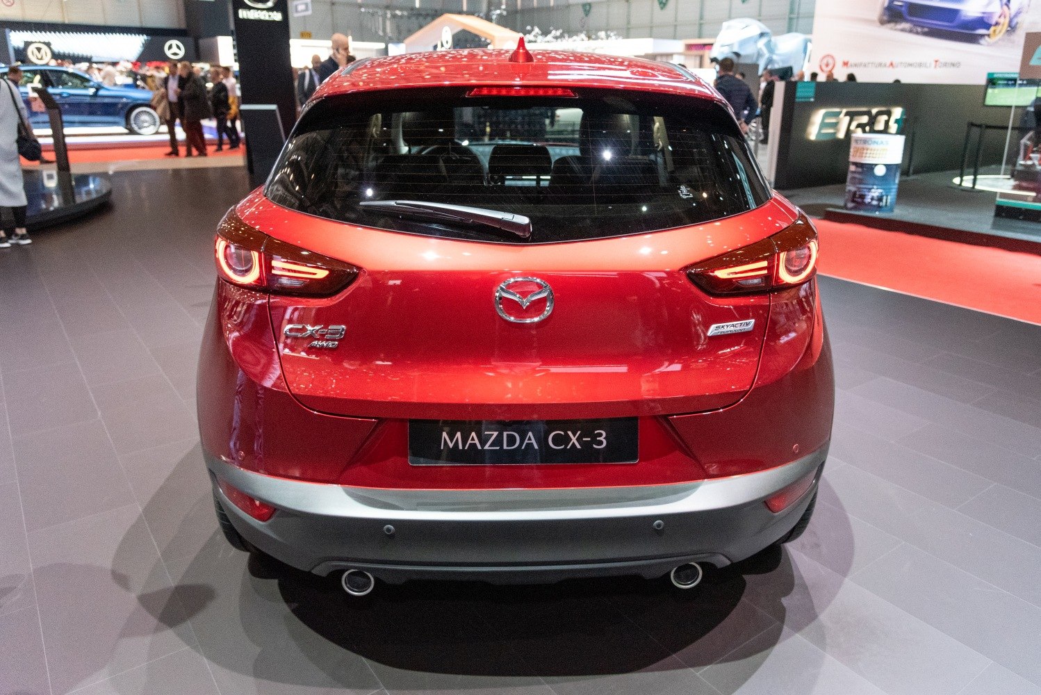 Rear view of compact SUV with dual exhaust and modern LED tail lights