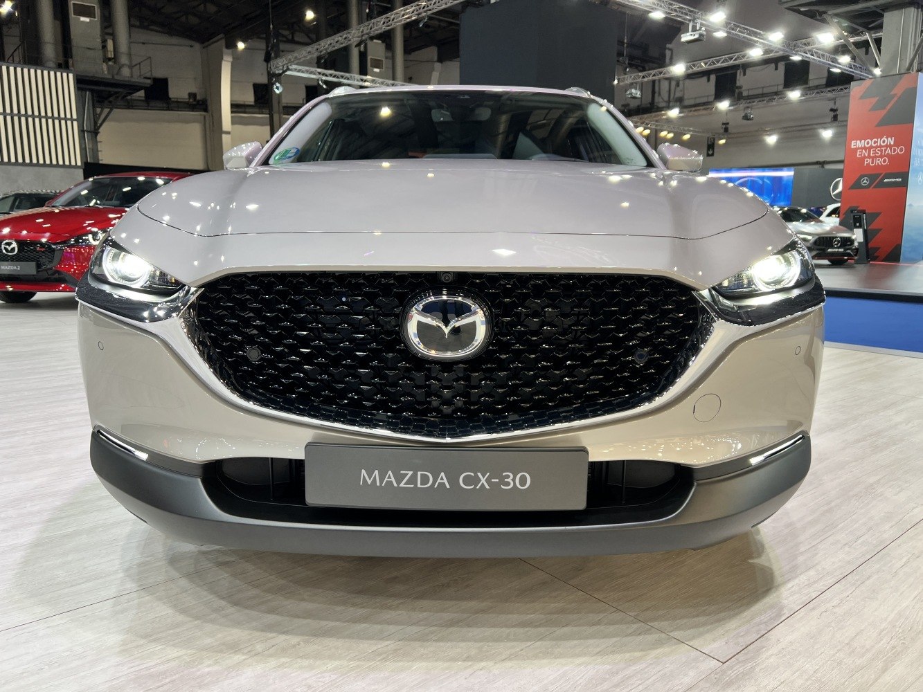 Close-up of SUV front grille and LED headlights