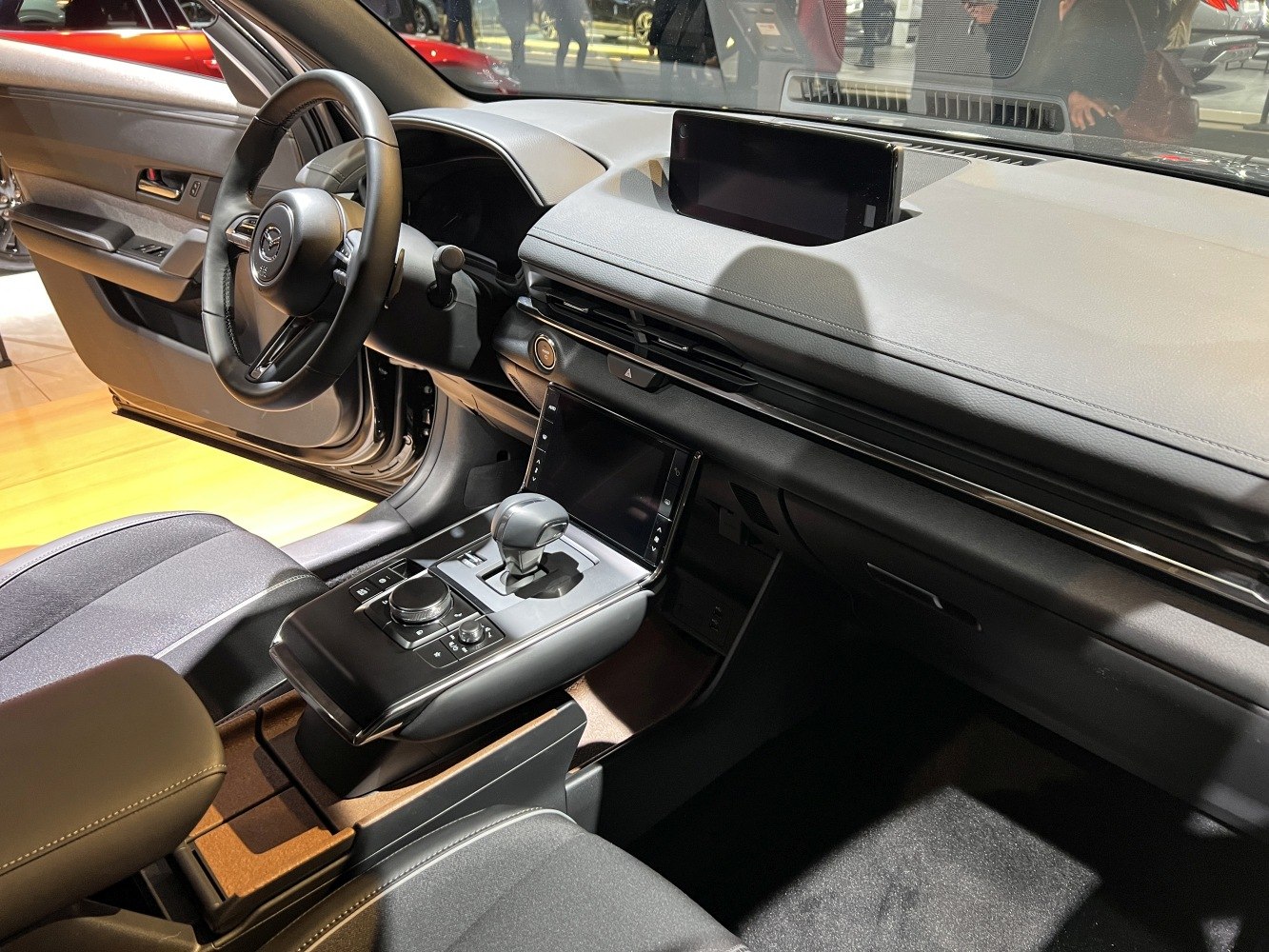 Dashboard and center console with steering wheel and infotainment screen