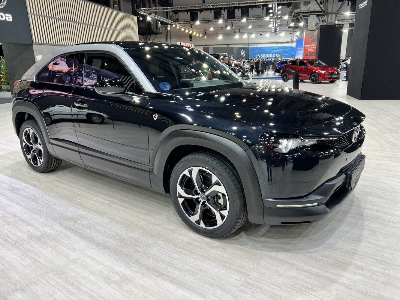 Sleek black electric SUV with modern design and alloy wheels