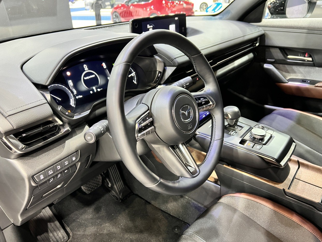 Modern dashboard with digital instrument cluster and ergonomic steering wheel