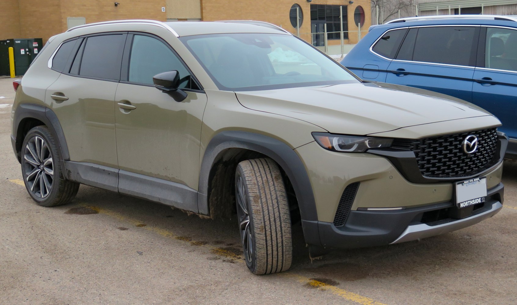 Rugged SUV front with black honeycomb grille and muscular body cladding
