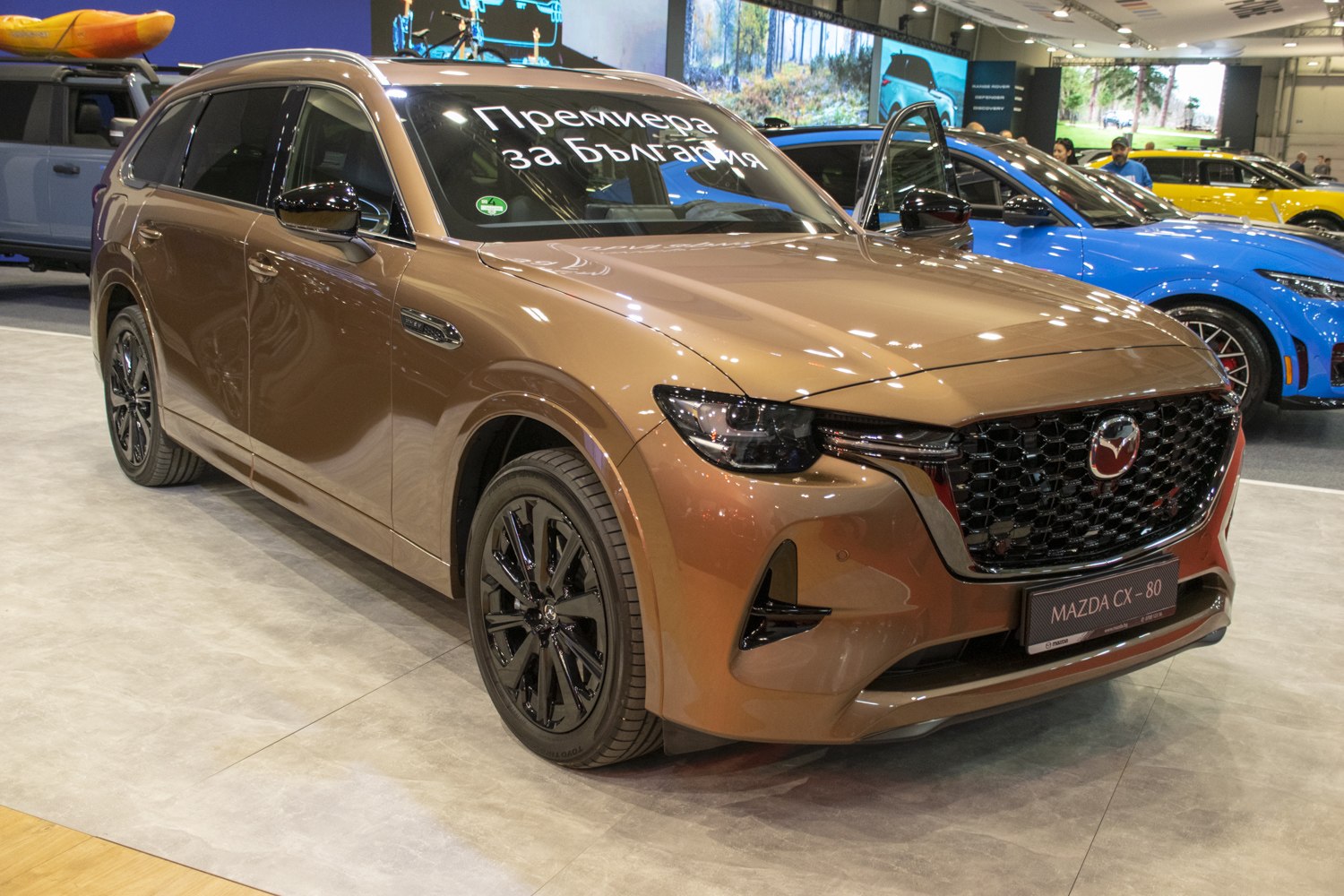 Front grille and side profile of modern SUV with black wheels